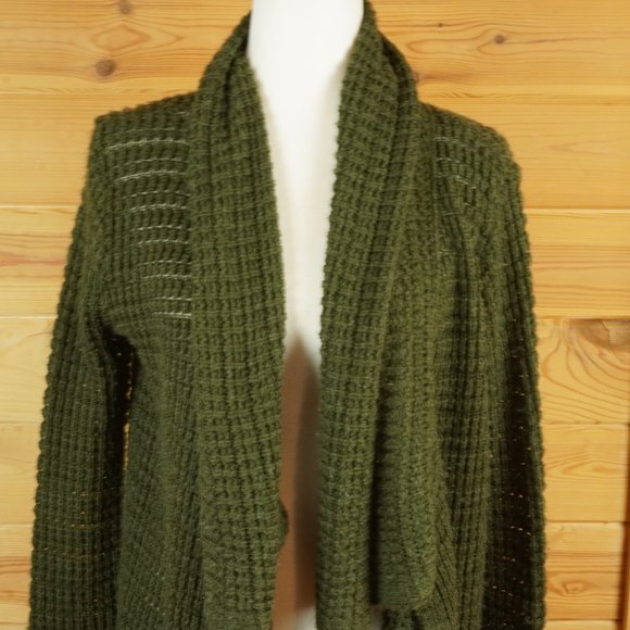 Staring at Stars Dark Green Loosely Knit Long Cardigan Sweater Size Medium - Picture 2 of 8